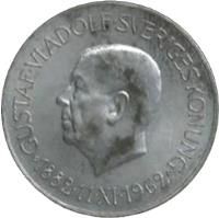 obverse of 5 Kronor - Gustaf VI Adolf - 80th Birthday (1962) coin with KM# 838 from Sweden. Inscription: GUSTAF VI ADOLF SVERIGES KONUNG 1882.11.XI.1962