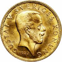 Sweden coin 5 Kronor - Gustav V (1920) obverse obverse of 5 Kronor - Gustav V (1920) coin with KM# 797 from Sweden. Inscription: GUSTAF V SVERIGES KONUNG 1920