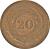 reverse of 20 Centésimos (1857) coin with KM# 9 from Uruguay. Inscription: CENTESIMOS 20 D