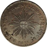 Uruguay coin 40 Centésimos (1844) obverse obverse of 40 Centésimos (1844) coin with KM# 3 from Uruguay. Inscription: REPUBLICA ORIENTAL DEL URUGUAY 1844