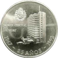 reverse of 25000 Nuevo Pesos - Anniversary of Central Bank (1992) coin with KM# 101 from Uruguay.