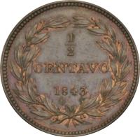 Venezuela coin 1/2 Centavo (1843 - 1852) reverse reverse of 1/2 Centavo (1843 - 1852) coin with Y# 2 from Venezuela. Inscription: 1/2 CENTAVO 1843