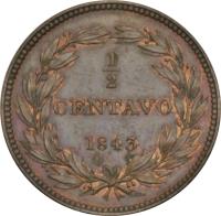 reverse of 1/2 Centavo (1843 - 1852) coin with Y# 2 from Venezuela. Inscription: 1/2 CENTAVO 1843