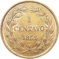 reverse of 1 Centavo (1852) coin with Y# 6 from Venezuela. Inscription: 1 CENTAVO 1852