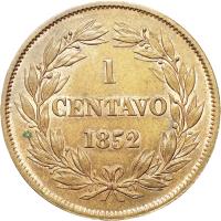 Venezuela coin 1 Centavo (1852) reverse reverse of 1 Centavo (1852) coin with Y# 6 from Venezuela. Inscription: 1 CENTAVO 1852