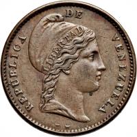 obverse of 1/4 Centavo (1843 - 1852) coin with Y# 1 from Venezuela. Inscription: REPUBLICA DE VENEZUELA