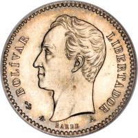 obverse of 10 Centavos (1874 - 1876) coin with Y# 13 from Venezuela. Inscription: BOLÍVAR LIBERTADOR BARRE A