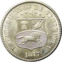 obverse of 2 1/2 Centavos (1876 - 1877) coin with Y# 26 from Venezuela. Inscription: ESTADOS UNIDOS DE VENEZUELA 1877