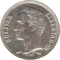 obverse of 50 Céntimos (1960) coin with Y# 36a from Venezuela. Inscription: BOLIVAR LIBERTADOR BARRE