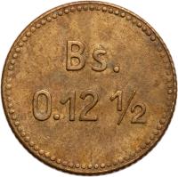 reverse of 0.12 1/2 Bolívar - Isla de Providencia Leper Colony (1939) coin with KM# L20 from Venezuela. Inscription: Bs. 0.12 ½