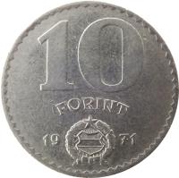 Hungary coin 10 Forint (1971 - 1982) reverse reverse of 10 Forint (1971 - 1982) coin with KM# 595 from Hungary. Inscription: 10 FORINT 1971