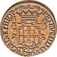 obverse of 20 Réis - Pedro II (1693 - 1699) coin with KM# 1 from Angola. Inscription: PETRVS · II · D · G · PORTVG · R · D · ÆTHIOP