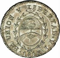 obverse of 1/2 Real (1813) coin with KM# 1.1 from Argentina.