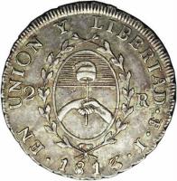 Argentina coin 2 Reales (1813 - 1815) obverse obverse of 2 Reales (1813 - 1815) coin with KM# 3 from Argentina.