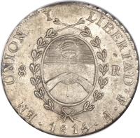 Argentina coin 8 Reales (1815) obverse obverse of 8 Reales (1815) coin with KM# 14 from Argentina.