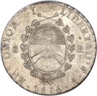 obverse of 8 Reales (1815) coin with KM# 14 from Argentina.