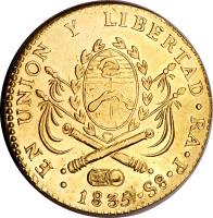obverse of 8 Escudos (1826 - 1835) coin with KM# 21 from Argentina. Inscription: 1835