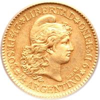 Argentina coin 2 1/2 Pesos / 1/2 Argentino (1881 - 1884) reverse reverse of 2 1/2 Pesos / 1/2 Argentino (1881 - 1884) coin with KM# 30 from Argentina. Inscription: LIBERTAD * 2½ PESOS * ½ ARGENTINO * 9 Dos FINO