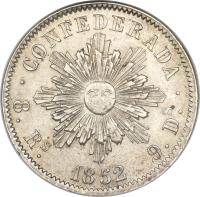 obverse of 8 Reales (1852) coin with KM# 32 from Argentine provinces.