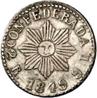 Argentine provinces coin 2 Reales (1848 - 1849) obverse obverse of 2 Reales (1848 - 1849) coin with KM# 28 from Argentine provinces. Inscription: CONFEDERADA 1849 2 R.1 6