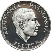 obverse of 100 Pesos - Felipe (1988) coin with X# 22 from Argentine provinces. Inscription: ARAUCANIA - PATAGONIA FELIPE R.