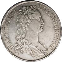 obverse of 1 Speciestaler - Maria Theresa - Vienna mint (1741 - 1744) coin with KM# 1678 from Austria. Inscription: MAR:THERESIA · D:G:REG:HUNG:BOH: