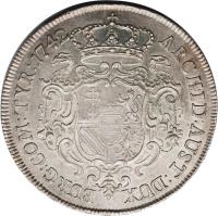 reverse of 1 Speciestaler - Maria Theresa - Vienna mint (1741 - 1744) coin with KM# 1678 from Austria. Inscription: ARCHID · AUST · DUX BURG · COM · TYR · 1741
