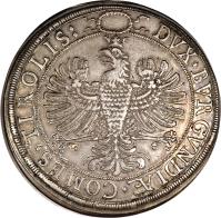 Austria coin 2 Speciestaler - Leopold I - Hall mint (1626) reverse reverse of 2 Speciestaler - Leopold I - Hall mint (1626) coin with KM# 639 from Austria. Inscription: +DUX:BVRGVNDIAE:COMES:TIROLIS