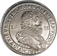 Austria coin 1 Speciestaler - Maximilian - Hall mint (1614 - 1615) obverse obverse of 1 Speciestaler - Maximilian - Hall mint (1614 - 1615) coin with KM# 188 from Austria.