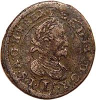 obverse of 1 Kreuzer - Ferdinand II - Graz mint (1624 - 1631) coin with KM# 481 from Austria.
