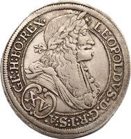 Austria coin 15 Kreuzer - Leopold - Graz mint (1694 - 1696) obverse obverse of 15 Kreuzer - Leopold - Graz mint (1694 - 1696) coin with KM# 1375 from Austria.