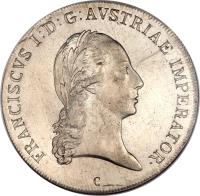 obverse of 1 Thaler - Franz I (1811 - 1815) coin with KM# 2161 from Austria. Inscription: FRANCISCVS I:D:G:AVSTRIAE IMPERATOR · C