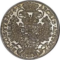 reverse of 1 Thaler - Maria Theresa (1754 - 1765) coin with KM# 1816 from Austria. Inscription: ARCHID · AUST · DUX BU · COM · TYR · 1764 · X ·