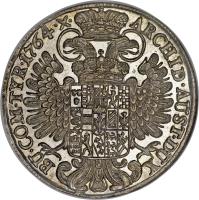 Austria coin 1 Thaler - Maria Theresa (1754 - 1765) reverse reverse of 1 Thaler - Maria Theresa (1754 - 1765) coin with KM# 1816 from Austria. Inscription: ARCHID · AUST · DUX BU · COM · TYR · 1764 · X ·