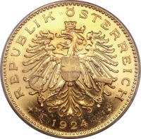 obverse of 100 Kronen (1923 - 1924) coin with KM# 2831 from Austria.