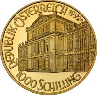 Austria coin 1000 Schilling - Strauss (1992) obverse obverse of 1000 Schilling - Strauss (1992) coin with KM# 3008 from Austria. Inscription: REPUBLIK ÖSTERREICH 1992 1000 SCHILLING