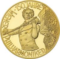 Austria coin 1000 Schilling - Strauss (1992) reverse reverse of 1000 Schilling - Strauss (1992) coin with KM# 3008 from Austria. Inscription: 150 JAHRE WIENER PHILHARMONIKER