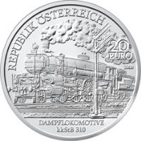 Austria coin 20 Euro - Nordbahnhof Wien (2008) obverse obverse of 20 Euro - Nordbahnhof Wien (2008) coin with KM# 3161 from Austria. Inscription: REPUBLIK ÖSTERREICH 20 EURO 2008 TP DAMPFLOKOMOTIVE kkStB 310