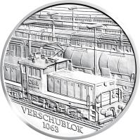 reverse of 20 Euro - Railways of the Future (2009) coin with KM# 3179 from Austria. Inscription: VERSCHUBLOK 1063