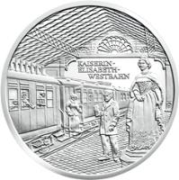 Austria coin 20 Euro - Kaiserin Elisabeth Westbahn (2008) reverse reverse of 20 Euro - Kaiserin Elisabeth Westbahn (2008) coin with KM# 3154 from Austria. Inscription: KAISERIN- ELISABETH- WESTBAHN