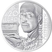 obverse of 20 Euro - Stefan Zweig (2013) coin with KM# 3219 from Austria. Inscription: 20 EURO REPUBLIK ÖSTERREICH 2013 Stefan Wweig