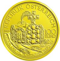 obverse of 100 Euro - Crown of the Holy Roman Empire (2008) coin with KM# 3160 from Austria. Inscription: OTTO 1.