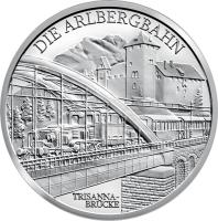 reverse of 20 Euro - The Electric Railway (2009) coin with KM# 3178 from Austria. Inscription: DIE ARLBERGBAHN TRISANNA- BRÜCKE