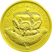 obverse of 100 Euro - The archducal crown of Austria (2009) coin with KM# 3181 from Austria. Inscription: REPUPLIK ÖSTERREICH 100 EURO 2009 ÖSTERREICHISCHER ERZHERZOGSHUT