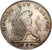 Austrian Netherlands coin 3 Florins / 3 Guldens - Insurrection Coinage (1790) obverse obverse of 3 Florins / 3 Guldens - Insurrection Coinage (1790) coin with KM# 50 from Austrian Netherlands. Inscription: DOMINI EST REGNVM · LI BER TAS 1790.