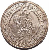 Austrian States coin 1 Speciestaler - Paris (1623 - 1651) reverse reverse of 1 Speciestaler - Paris (1623 - 1651) coin with KM# 87 from Austrian States. Inscription: SANCT:RVDBER TVS:SEPS:SALISB: 1648