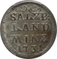 Austrian States coin 4 Kreuzer - Leopold - Anton Eleutherius (1731) reverse reverse of 4 Kreuzer - Leopold - Anton Eleutherius (1731) coin with KM# 336 from Austrian States. Inscription: SALZB: LAND MINZ · 1731 ·
