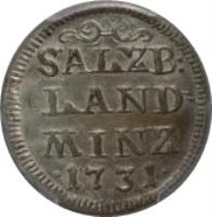 reverse of 4 Kreuzer - Leopold - Anton Eleutherius (1731) coin with KM# 336 from Austrian States. Inscription: SALZB: LAND MINZ · 1731 ·