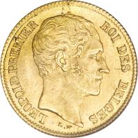 obverse of 10 Francs - Leopold I (1849 - 1850) coin with KM# 18 from Belgium. Inscription: LEOPOLD PREMIER ROI DES BELGES L.W