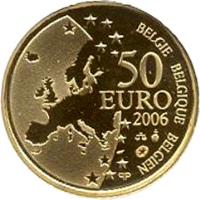 obverse of 50 Euro - Albert II - Justus Lipsius (2006) coin with KM# 256 from Belgium. Inscription: BELGIQUE BELGIE BELGIEN 10 EURO 2006